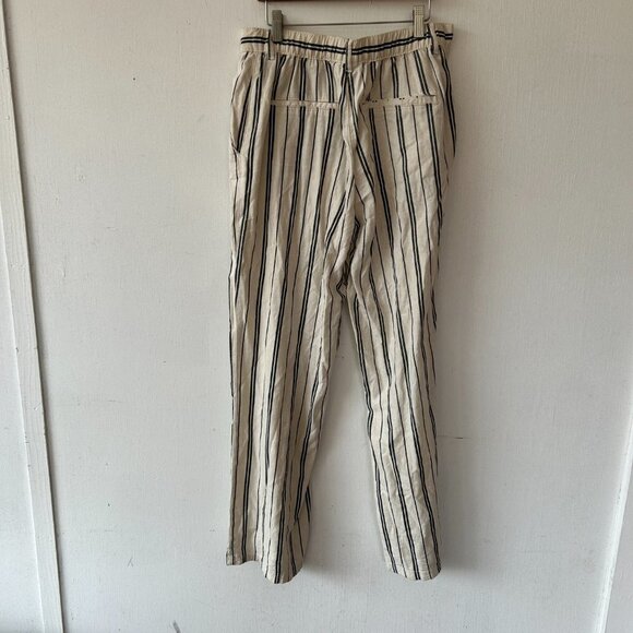 H&M Linen Blend Trousers Womens Size 10 Blue Striped Minimalist Wide Leg Pants - Picture 8 of 8